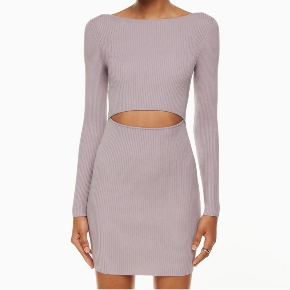 Wilfred Aritzia Ribbed Cutout Knit Dress XS Saville Dusty Mauve Taupe